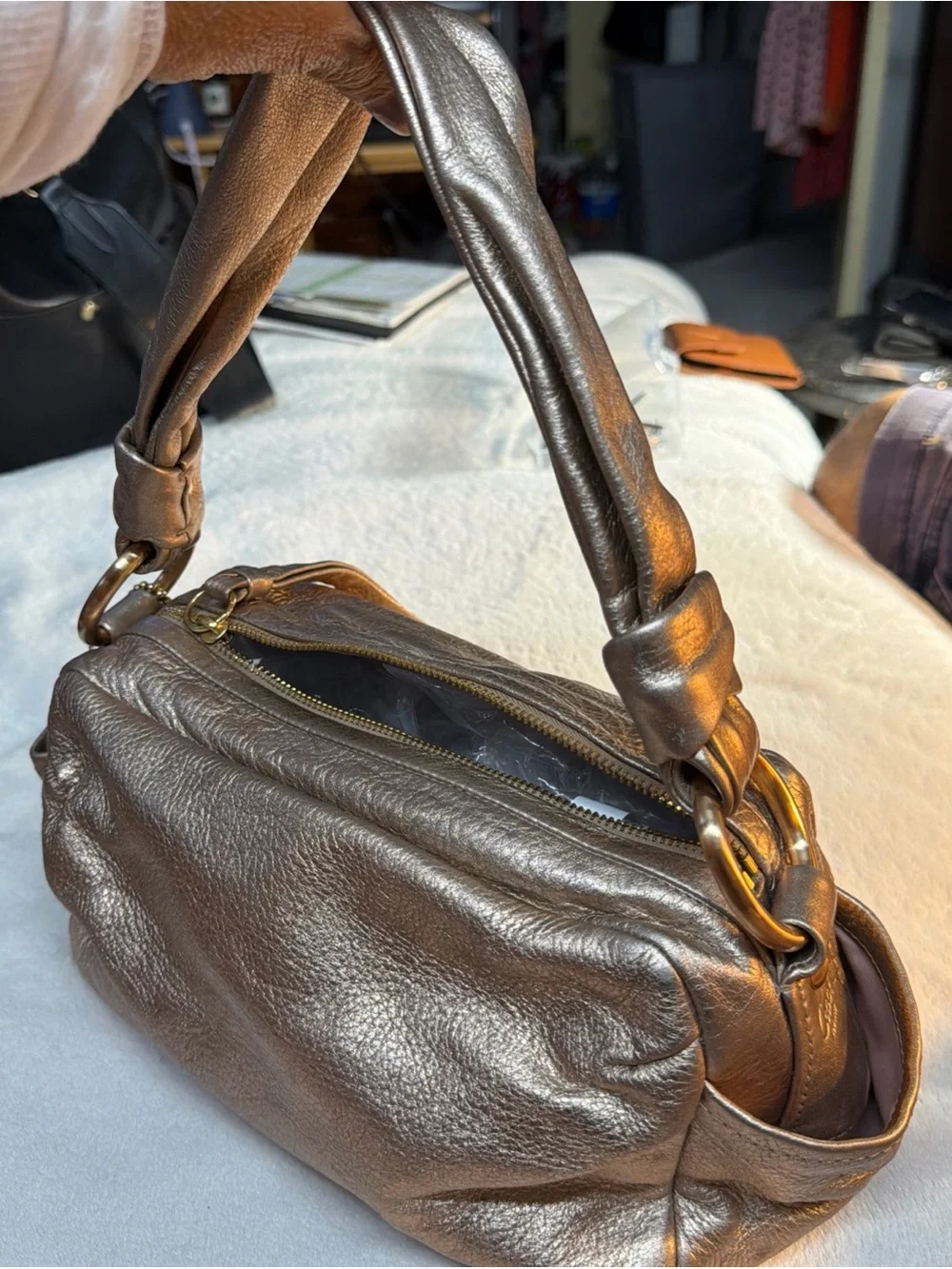 Coach #13465 Metallic Bronze Leather Shoulder Bag - Women